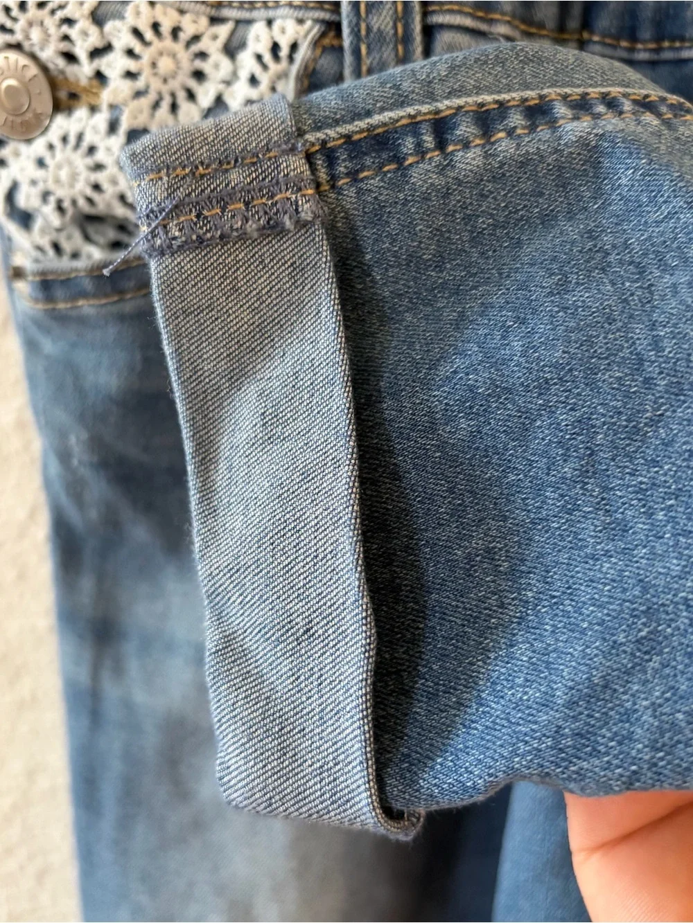 Justice girl size 8 Blue Denim Overalls Jeans with Lace Pocket Detail mid rise